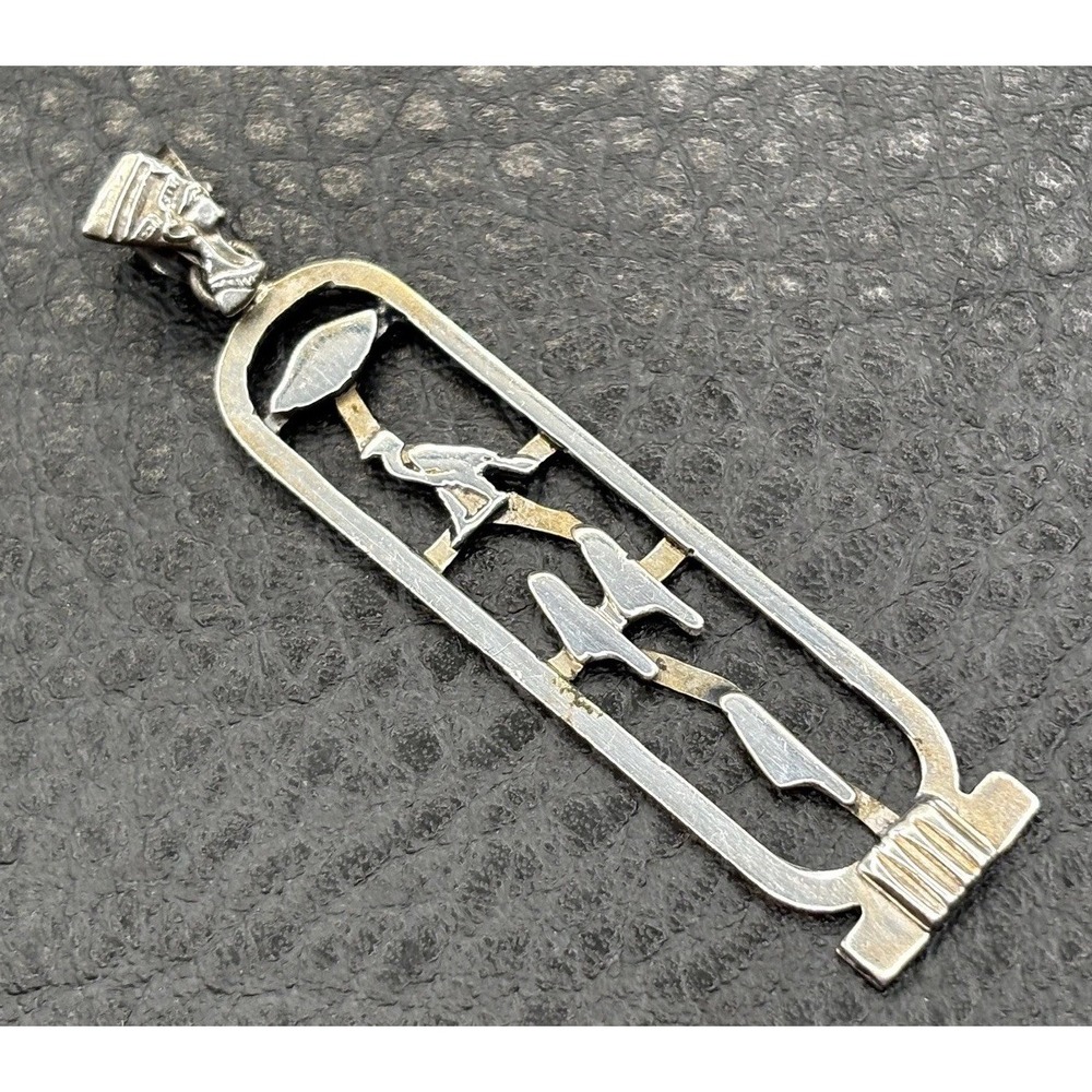 Vintage Sterling Silver Egyptian Pharaoh Hieroglyphic Eye Bird Pendant